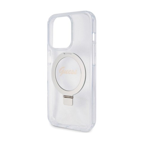 Guess Ring Stand Script Glitter MagSafe - Etui iPhone 15 Pro Max (przezroczysty) Guess Ring Stand Script Glitter MagSafe - Etui iPhone 15 Pro Max (przezroczysty)