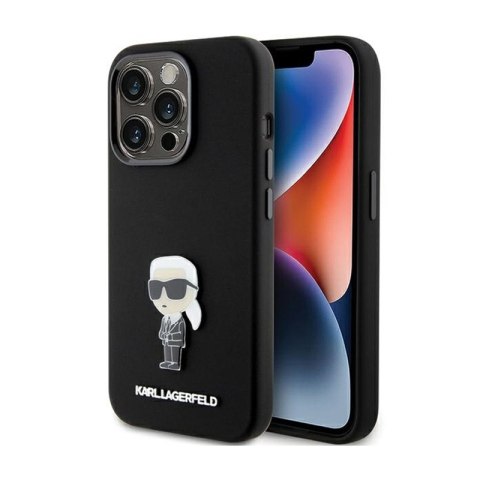 Karl Lagerfeld Silicone Ikonik Metal Pin - Etui iPhone 15 Pro (czarny) Karl Lagerfeld Silicone Ikonik Metal Pin - Etui iPhone 15 Pro (czarny)