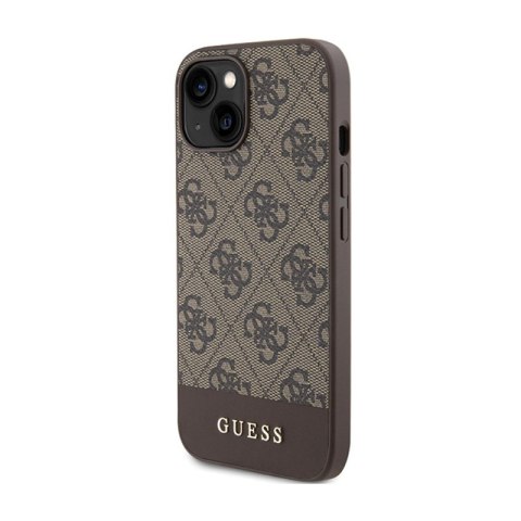 Guess 4G Bottom Stripe Metal Logo Collection - Etui iPhone 15 (brązowy) Guess 4G Bottom Stripe Metal Logo Collection - Etui iPhone 15 (brązowy)