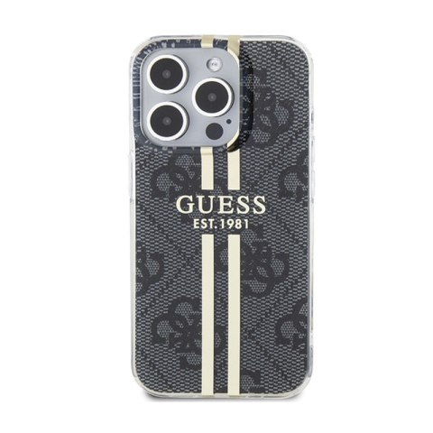 Guess IML 4G Gold Stripe - Etui iPhone 15 Pro (czarny) Guess IML 4G Gold Stripe - Etui iPhone 15 Pro (czarny)