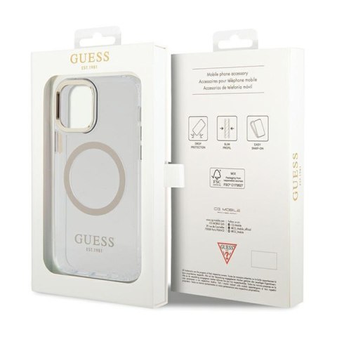 Guess Metal Outline MagSafe - Etui iPhone 12 / iPhone 12 Pro (przezroczysty / złoty) Guess Metal Outline MagSafe - Etui iPhone 12 / iPhone 12 Pro (przezroczysty / złoty)