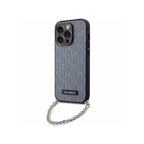 Karl Lagerfeld Saffiano Monogram Chain - Etui iPhone 14 Pro (Srebrny) Karl Lagerfeld Saffiano Monogram Chain - Etui iPhone 14 Pro (Srebrny)