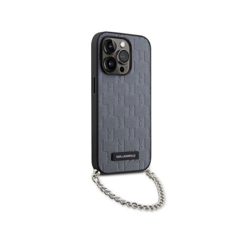 Karl Lagerfeld Saffiano Monogram Chain - Etui iPhone 14 Pro (Srebrny) Karl Lagerfeld Saffiano Monogram Chain - Etui iPhone 14 Pro (Srebrny)