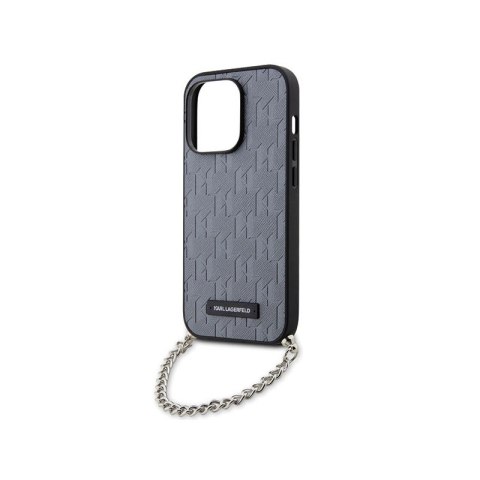 Karl Lagerfeld Saffiano Monogram Chain - Etui iPhone 14 Pro (Srebrny) Karl Lagerfeld Saffiano Monogram Chain - Etui iPhone 14 Pro (Srebrny)