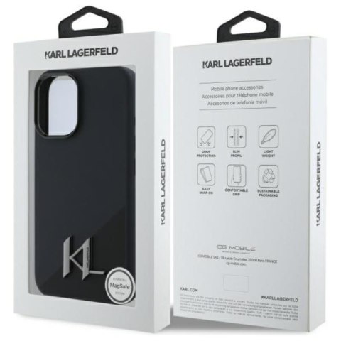 Karl Lagerfeld Silicone Shadow Metal Initial MagSafe - Etui iPhone 16 (czarny) Karl Lagerfeld Silicone Shadow Metal Initial MagSafe - Etui iPhone 16 (czarny)
