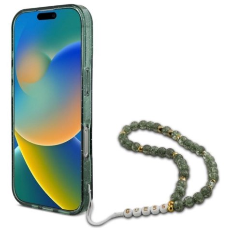 Guess IML Glitter With Pearl Strap MagSafe - Etui iPhone 16 Pro Max (zielony) Guess IML Glitter With Pearl Strap MagSafe - Etui iPhone 16 Pro Max (zielony)