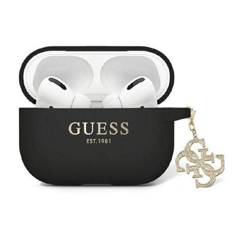 Guess Liquid Silicone Glitter Triangle Charm - Etui AirPods Pro 2 (czarny) Guess Liquid Silicone Glitter Triangle Charm - Etui AirPods Pro 2 (czarny)