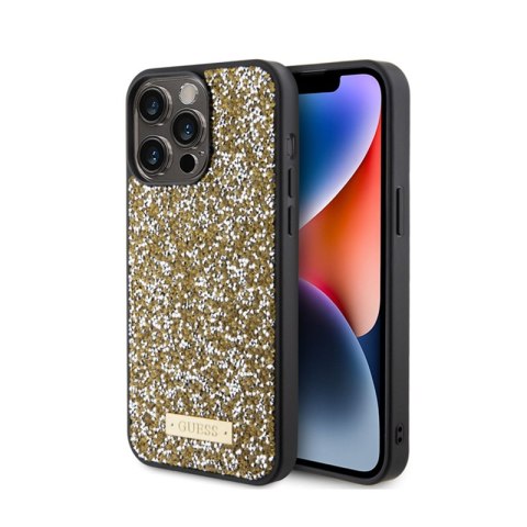 Guess Rhinestone Metal Logo - Etui iPhone 15 Pro Max (żółty) Guess Rhinestone Metal Logo - Etui iPhone 15 Pro Max (żółty)