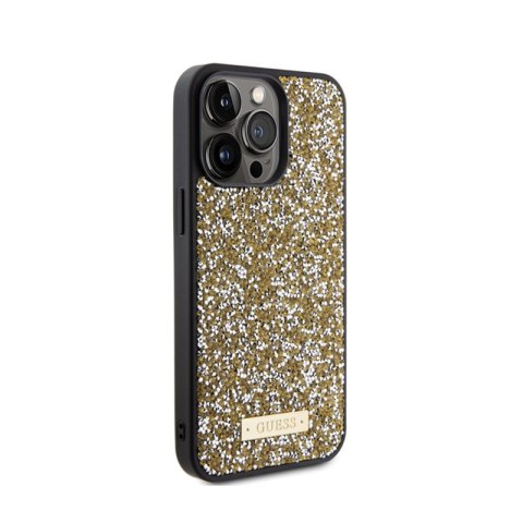 Guess Rhinestone Metal Logo - Etui iPhone 15 Pro Max (żółty) Guess Rhinestone Metal Logo - Etui iPhone 15 Pro Max (żółty)