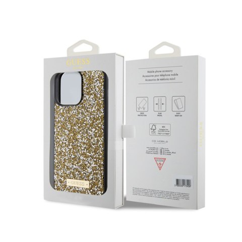 Guess Rhinestone Metal Logo - Etui iPhone 15 Pro Max (żółty) Guess Rhinestone Metal Logo - Etui iPhone 15 Pro Max (żółty)