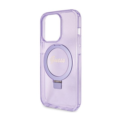 Guess Ring Stand Script Glitter MagSafe - Etui iPhone 15 Pro Max (fioletowy) Guess Ring Stand Script Glitter MagSafe - Etui iPhone 15 Pro Max (fioletowy)