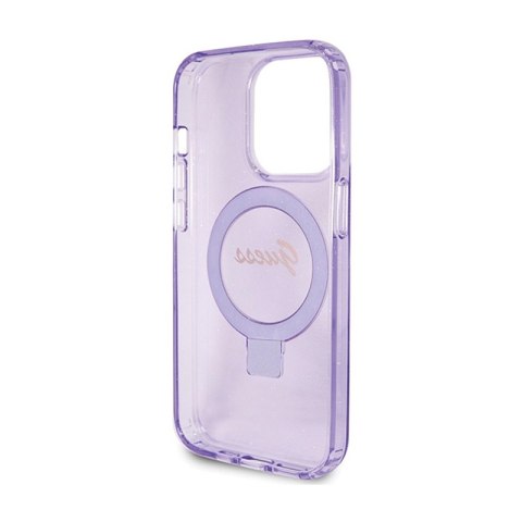 Guess Ring Stand Script Glitter MagSafe - Etui iPhone 15 Pro Max (fioletowy) Guess Ring Stand Script Glitter MagSafe - Etui iPhone 15 Pro Max (fioletowy)