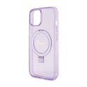 Guess Ring Stand Script Glitter MagSafe - Etui iPhone 15 (fioletowy)