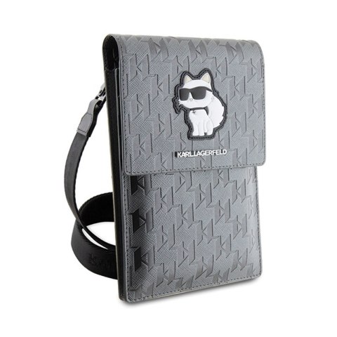 Karl Lagerfeld Saffiano Monogram Choupette - Torebka crossbody na telefon (srebrny) Karl Lagerfeld Saffiano Monogram Choupette - Torebka crossbody na telefon (srebrny)