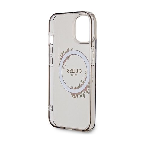 Guess IML Flowers Wreath MagSafe - Etui iPhone 15 (czarny) Guess IML Flowers Wreath MagSafe - Etui iPhone 15 (czarny)