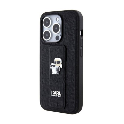 Karl Lagerfeld Gripstand Saffiano Karl & Choupette Pins - Etui iPhone 13 Pro Max (czarny) Karl Lagerfeld Gripstand Saffiano Karl & Choupette Pins - Etui iPhone 13 Pro Max (czarny)