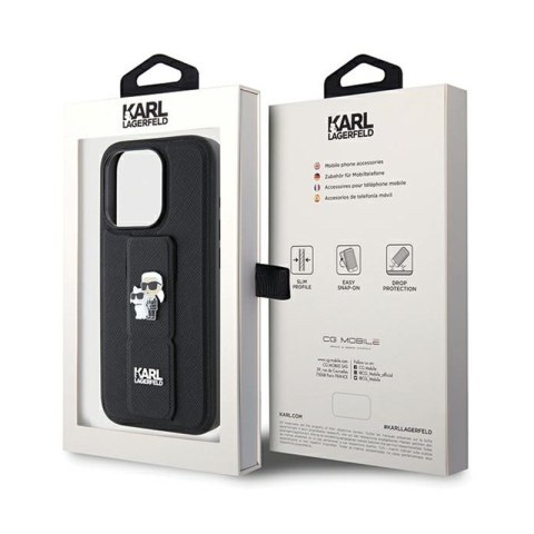 Karl Lagerfeld Gripstand Saffiano Karl & Choupette Pins - Etui iPhone 13 Pro Max (czarny) Karl Lagerfeld Gripstand Saffiano Karl & Choupette Pins - Etui iPhone 13 Pro Max (czarny)