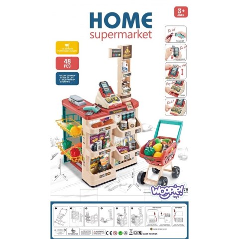 WOOPIE Sklep Supermarket z Wózkiem Sklepowym Waga Kasa Skaner + 48 Akc. WOOPIE Sklep Supermarket z Wózkiem Sklepowym Waga Kasa Skaner + 48 Akc.