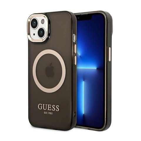 Guess Gold Outline Translucent MagSafe - Etui iPhone 14 (czarny) Guess Gold Outline Translucent MagSafe - Etui iPhone 14 (czarny)