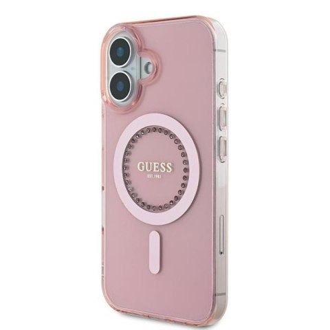 Guess IML Rhinestones MagSafe - Etui iPhone 16 Plus (różowy) Guess IML Rhinestones MagSafe - Etui iPhone 16 Plus (różowy)