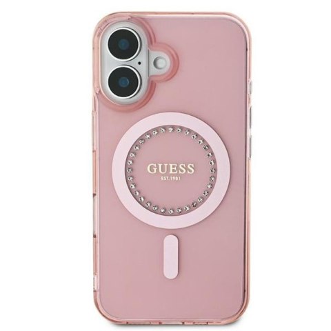 Guess IML Rhinestones MagSafe - Etui iPhone 16 Plus (różowy) Guess IML Rhinestones MagSafe - Etui iPhone 16 Plus (różowy)