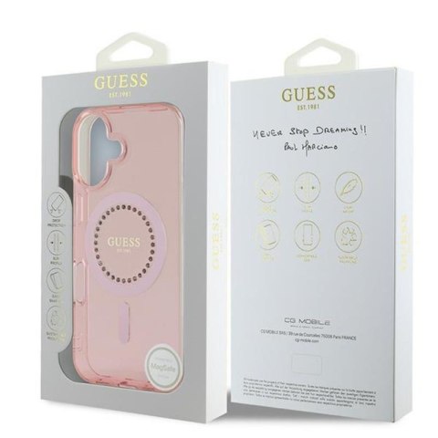 Guess IML Rhinestones MagSafe - Etui iPhone 16 Plus (różowy) Guess IML Rhinestones MagSafe - Etui iPhone 16 Plus (różowy)
