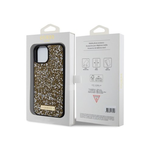 Guess Rhinestone Metal Logo - Etui iPhone 15 (żółty) Guess Rhinestone Metal Logo - Etui iPhone 15 (żółty)