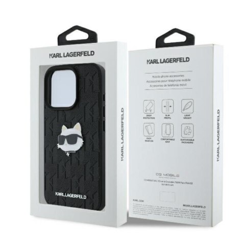 Karl Lagerfeld Monogram Choupette Head Pin - Etui iPhone 16 Pro Max (czarny) Karl Lagerfeld Monogram Choupette Head Pin - Etui iPhone 16 Pro Max (czarny)