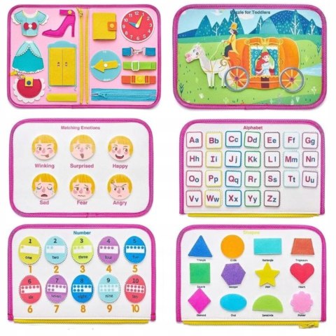 Tablica manipulacyjna książeczka filcowa edukacyjna składana różowa F40 Tablica manipulacyjna książeczka filcowa edukacyjna składana różowa F40