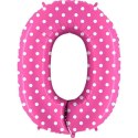 Balon Foliowy Cyfra 0 Różowa w Groszki - 102 cm Grabo