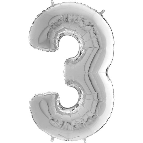 Balon foliowy Cyfra 3 Srebrna - 102 cm Grabo Balon foliowy Cyfra 3 Srebrna - 102 cm Grabo