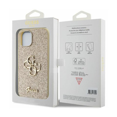 Guess Glitter Script Big 4G - Etui iPhone 15 Plus (złoty) Guess Glitter Script Big 4G - Etui iPhone 15 Plus (złoty)