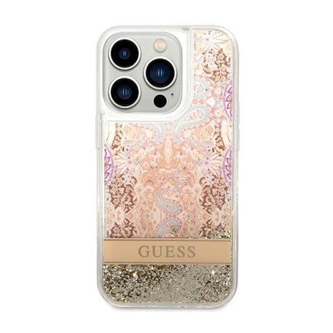 Guess Liquid Glitter Paisley - Etui iPhone 14 Pro Max (złoty) Guess Liquid Glitter Paisley - Etui iPhone 14 Pro Max (złoty)