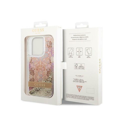 Guess Liquid Glitter Paisley - Etui iPhone 14 Pro Max (złoty) Guess Liquid Glitter Paisley - Etui iPhone 14 Pro Max (złoty)
