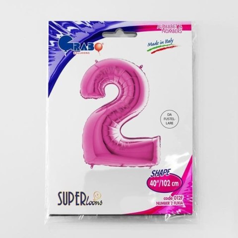 Balon Foliowy Cyfra 2 Różowa Fuksja - 102 cm Grabo Balon Foliowy Cyfra 2 Różowa Fuksja - 102 cm Grabo