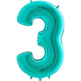 Balon Foliowy Cyfra 3 Tiffany, Miętowy - 102 cm Grabo