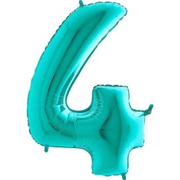 Balon Foliowy Cyfra 4 Tiffany, Miętowy - 102 cm Grabo
