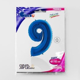 Balon Foliowy Cyfra 9 Niebieska - 102 cm Grabo