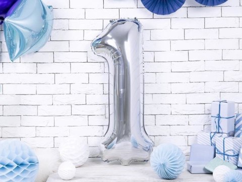 Balon foliowy Cyfra 1 srebrna, 86cm Balon foliowy Cyfra 1 srebrna, 86cm
