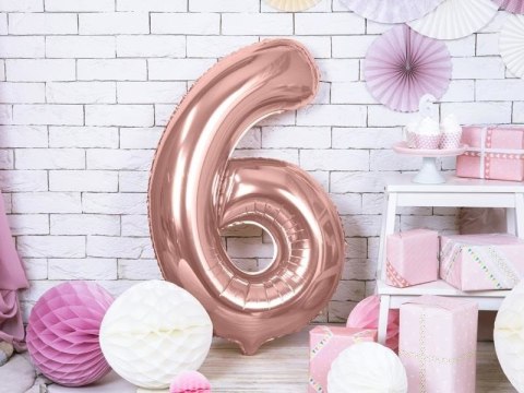 Balon foliowy Cyfra '6', 86cm, różowe złoto Balon foliowy Cyfra '6', 86cm, różowe złoto