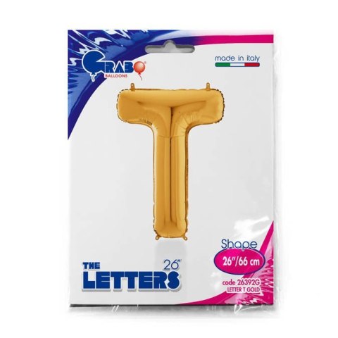 Balon foliowy Litera T, 66cm, Złota