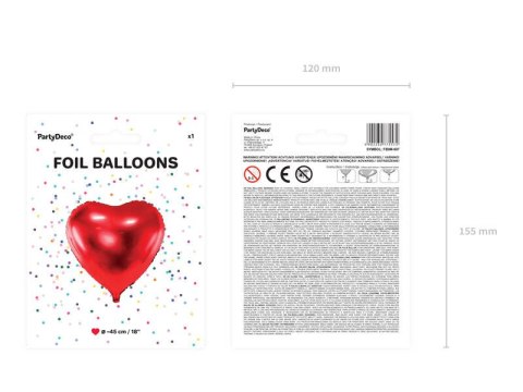 Balon foliowy Serce Czerwone, 45 cm Balon foliowy Serce Czerwone, 45 cm