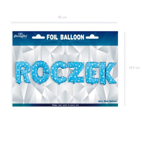 Balon foliowy napis ROCZEK niebieski w gwiazdki, 40 cm Balon foliowy napis ROCZEK niebieski w gwiazdki, 40 cm
