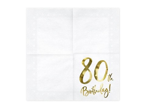 Serwetki '80th Birthday' na 80 urodziny, białe, 33x33cm (1 op. / 20 szt.) Serwetki '80th Birthday' na 80 urodziny, białe, 33x33cm (1 op. / 20 szt.)