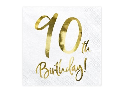 Serwetki '90th Birthday' na 90 urodziny, białe, 33x33cm (1 op. / 20 szt.) Serwetki '90th Birthday' na 90 urodziny, białe, 33x33cm (1 op. / 20 szt.)