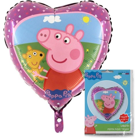 Balon Foliowy Serce Świnka Peppa różowa, 46cm Balon Foliowy Serce Świnka Peppa różowa, 46cm