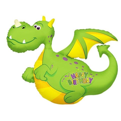 Balon Foliowy Zielony Smok, Dinozaur Happy Birthday, 92cm Balon Foliowy Zielony Smok, Dinozaur Happy Birthday, 92cm