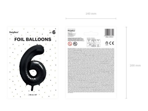 Balon foliowy Cyfra 6 czarna, 86cm Balon foliowy Cyfra 6 czarna, 86cm