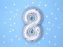Balon foliowy Cyfra 8, 35cm, srebrny