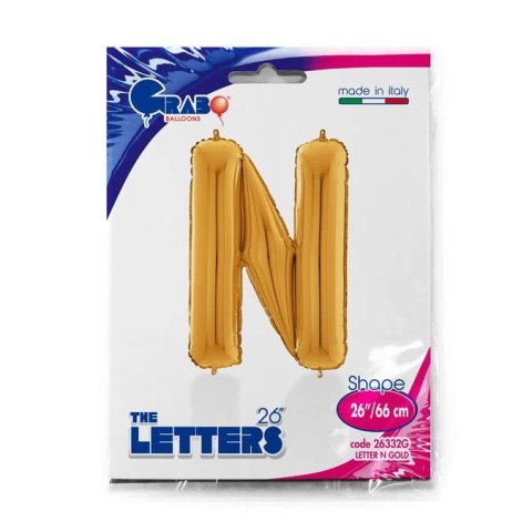 Balon foliowy Litera N, 66cm, Złota